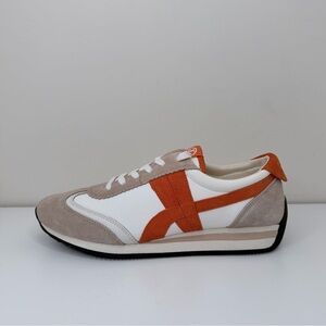 Tory Burch Hank Sneakers Nylon/Suede Snow White/ Bright Orange Size 9 LOGO
